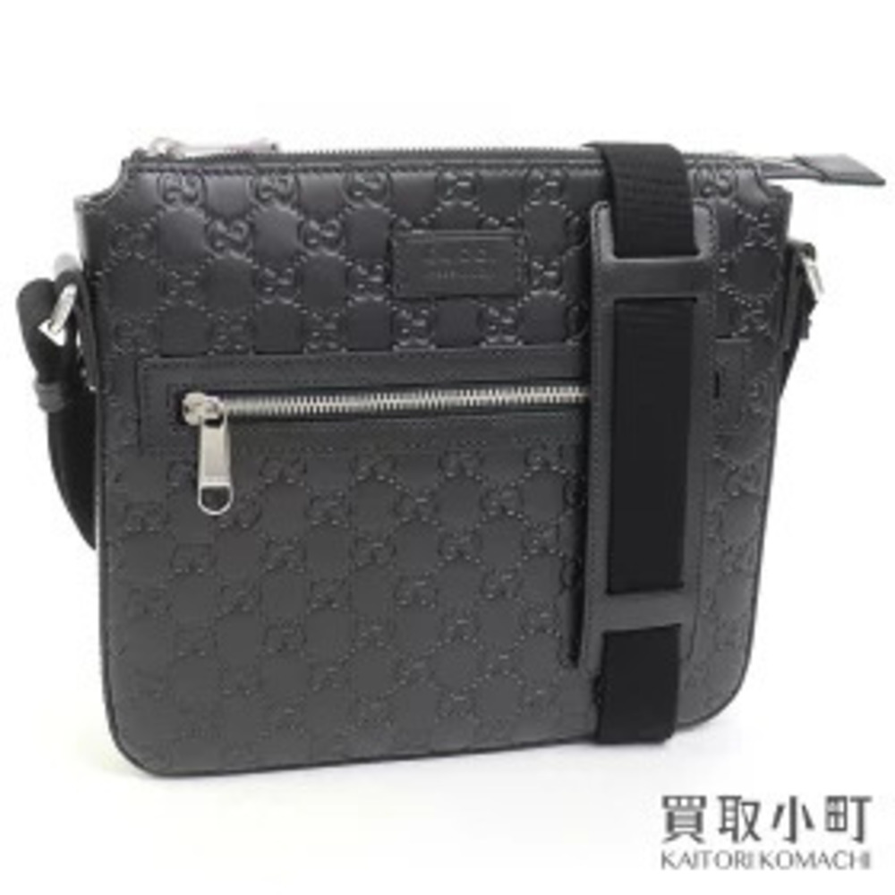 Gucci Signature Leather Messenger Bag Black Crossbody GG Embossed Calfskin